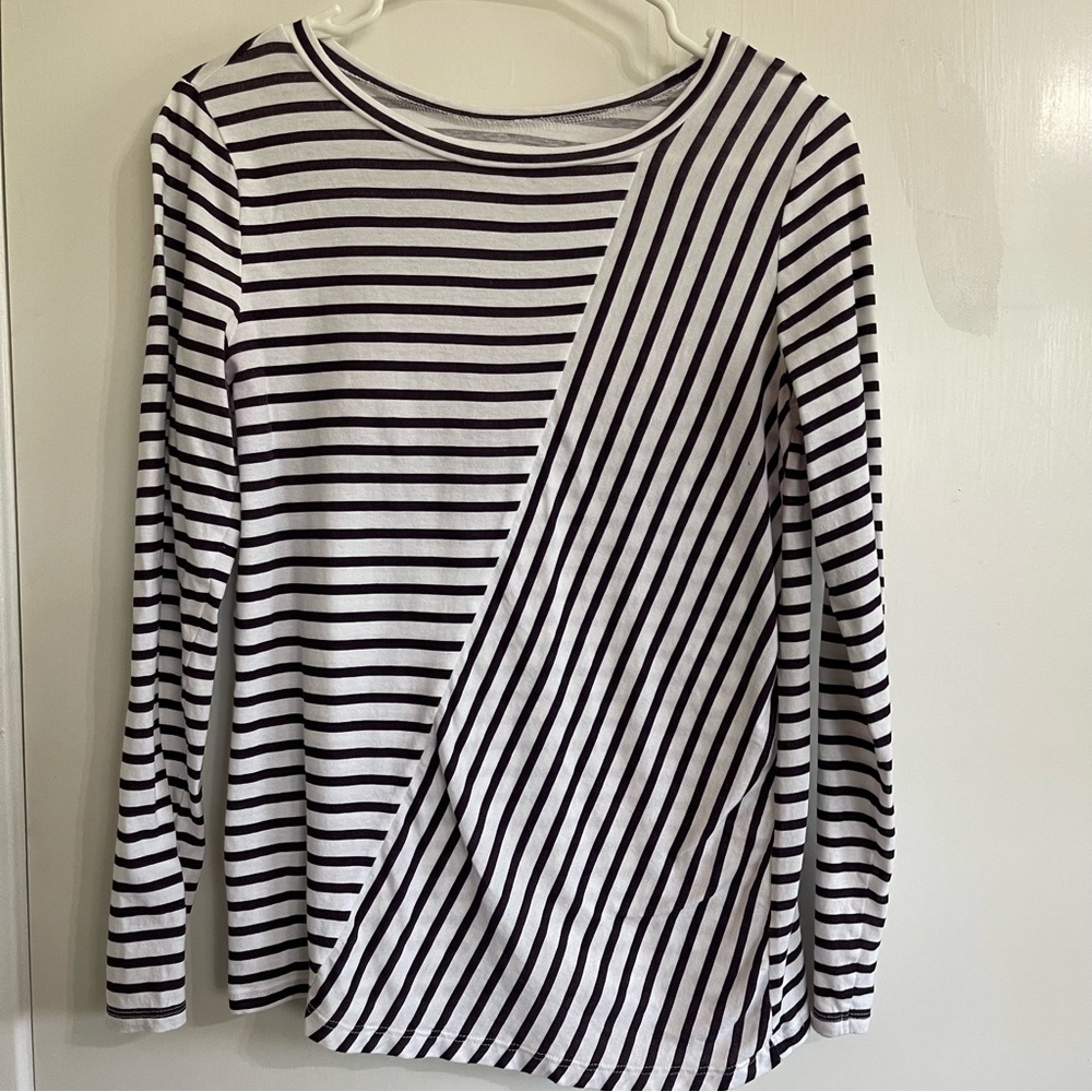 LOFT Women’s Asymmetrical White and Purple Long Sleeve Tee Size Small